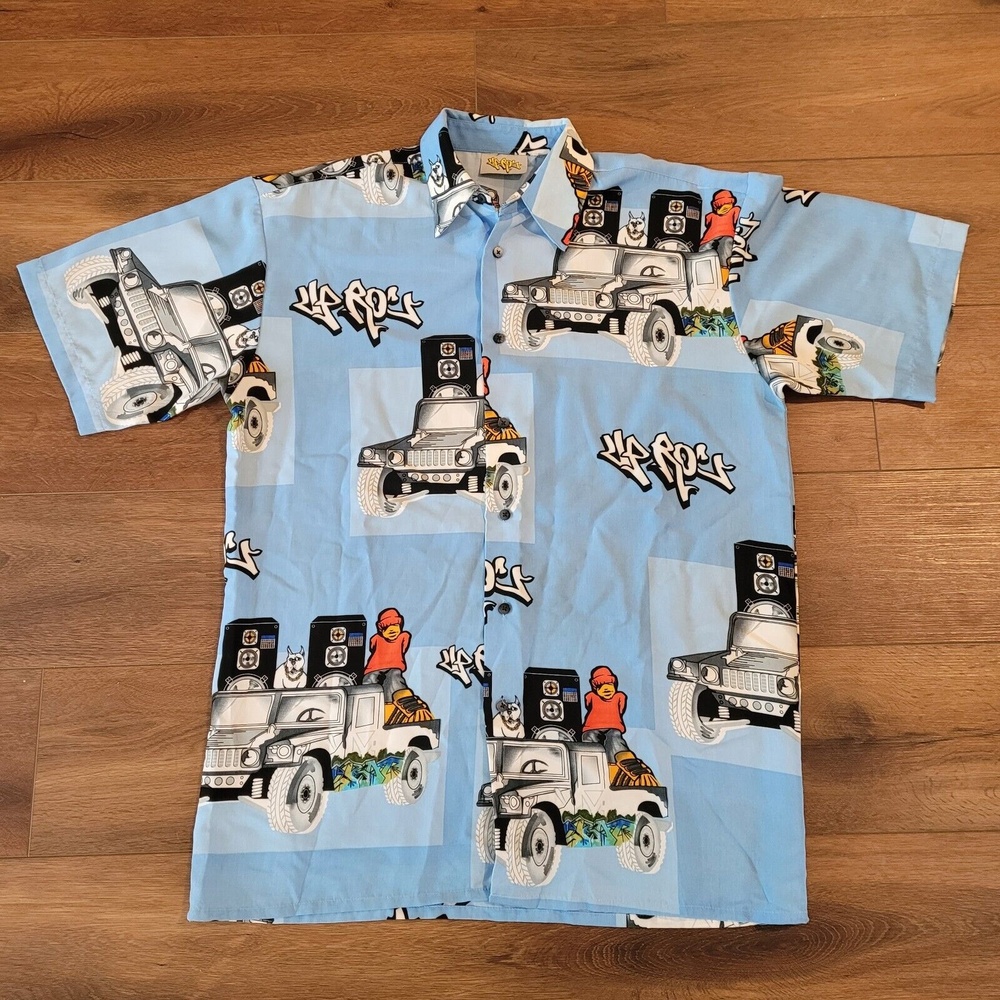 Y2K Hip Hop Shirt Mens Medium VTG Up Roc Hummer Bulldog Graffiti DJ Blue READ